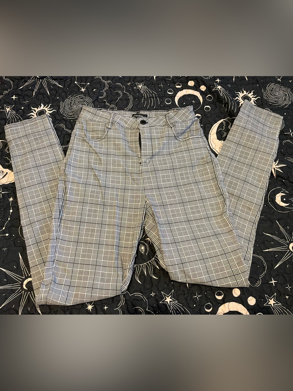 Chocolate Grey Plaid Work Pants Skinny